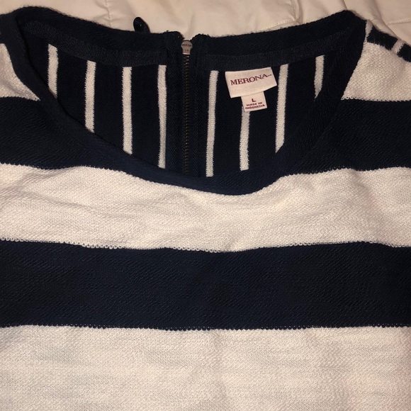 Target merona navy white striped blouse large - Picture 2 of 6